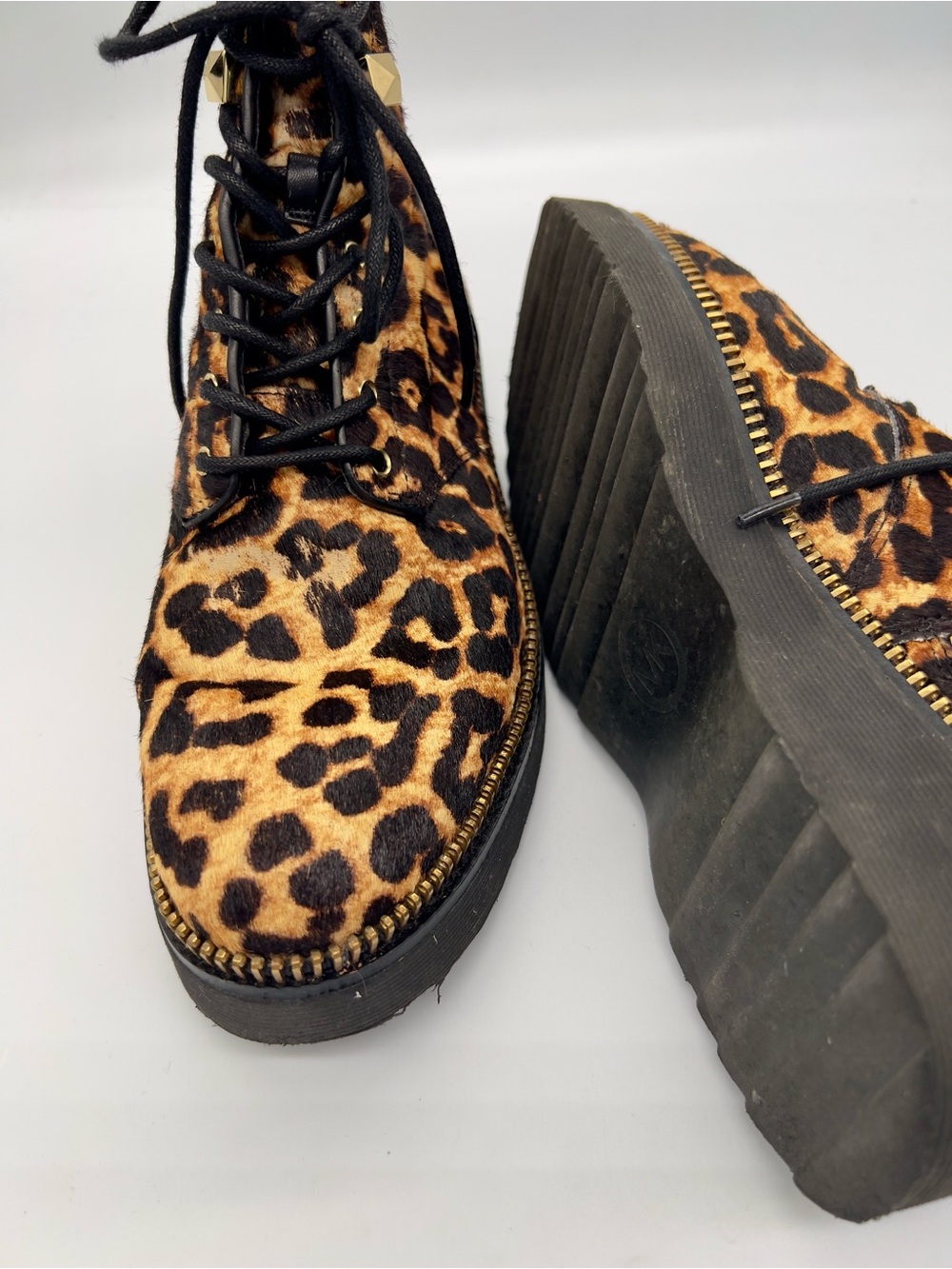 Michael Kors Leopard Print Lace-Up Ankle Boots with Gold Studs - Picture 7 of 7
